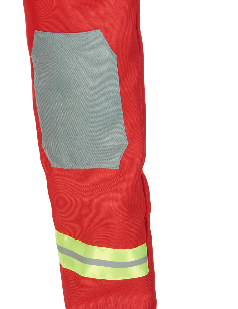 Détail de la genouillère et de la bande réfléchissante du déguisement de pompier pour enfant