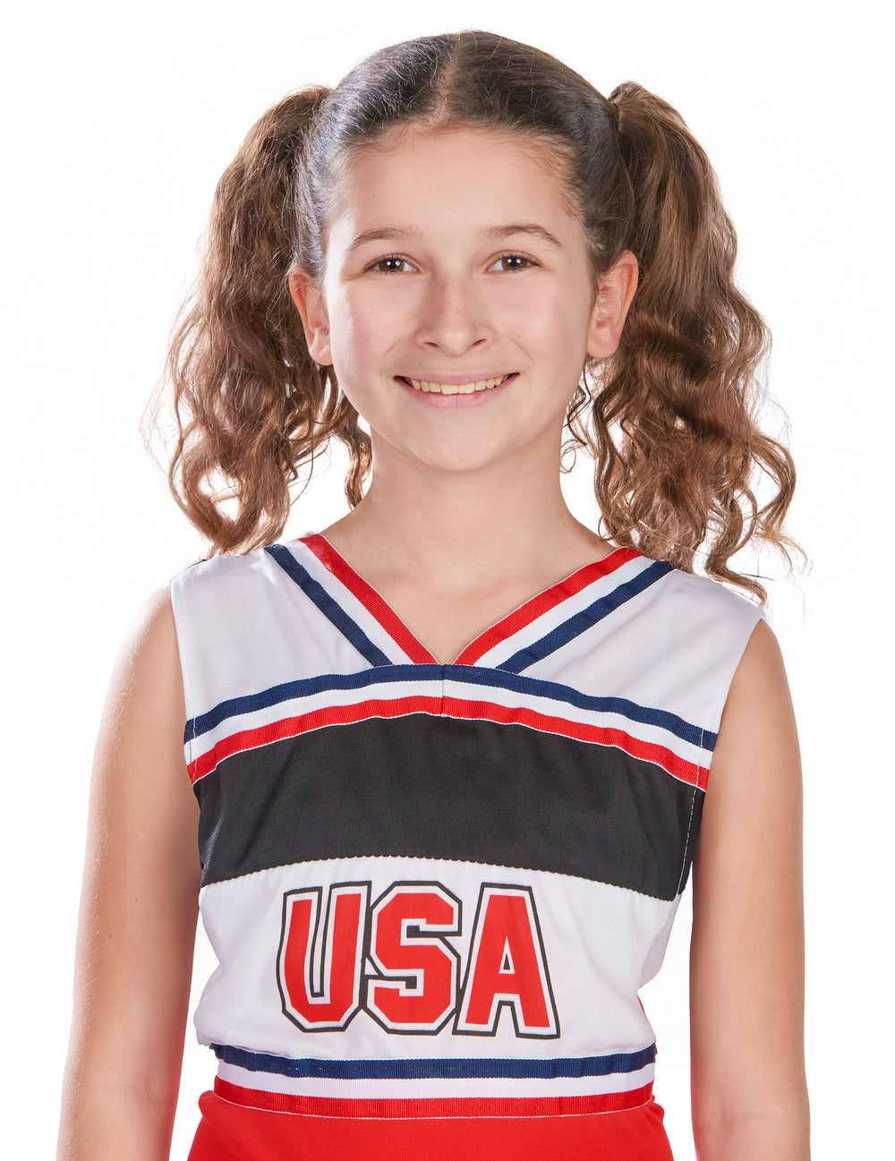 Portrait de face du déguisement pompom girl USA