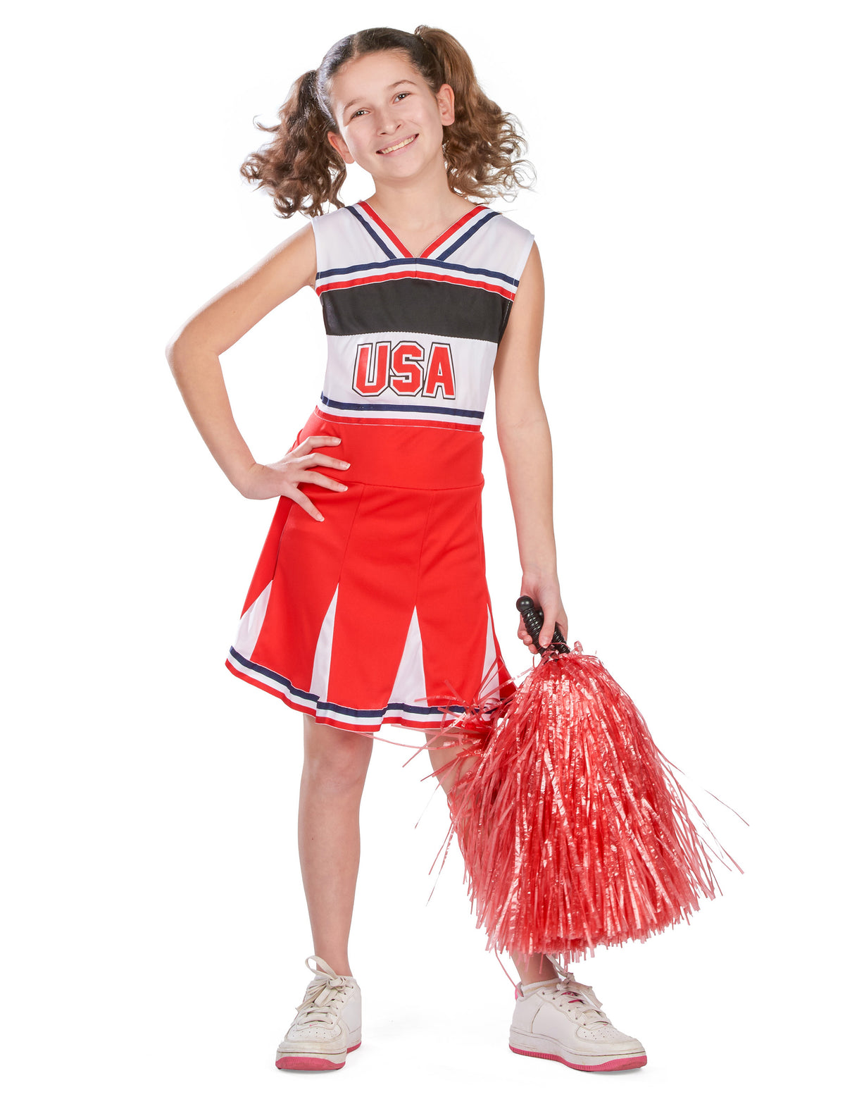 Pompon rouge tenu à la main du déguisement pompom girl USA