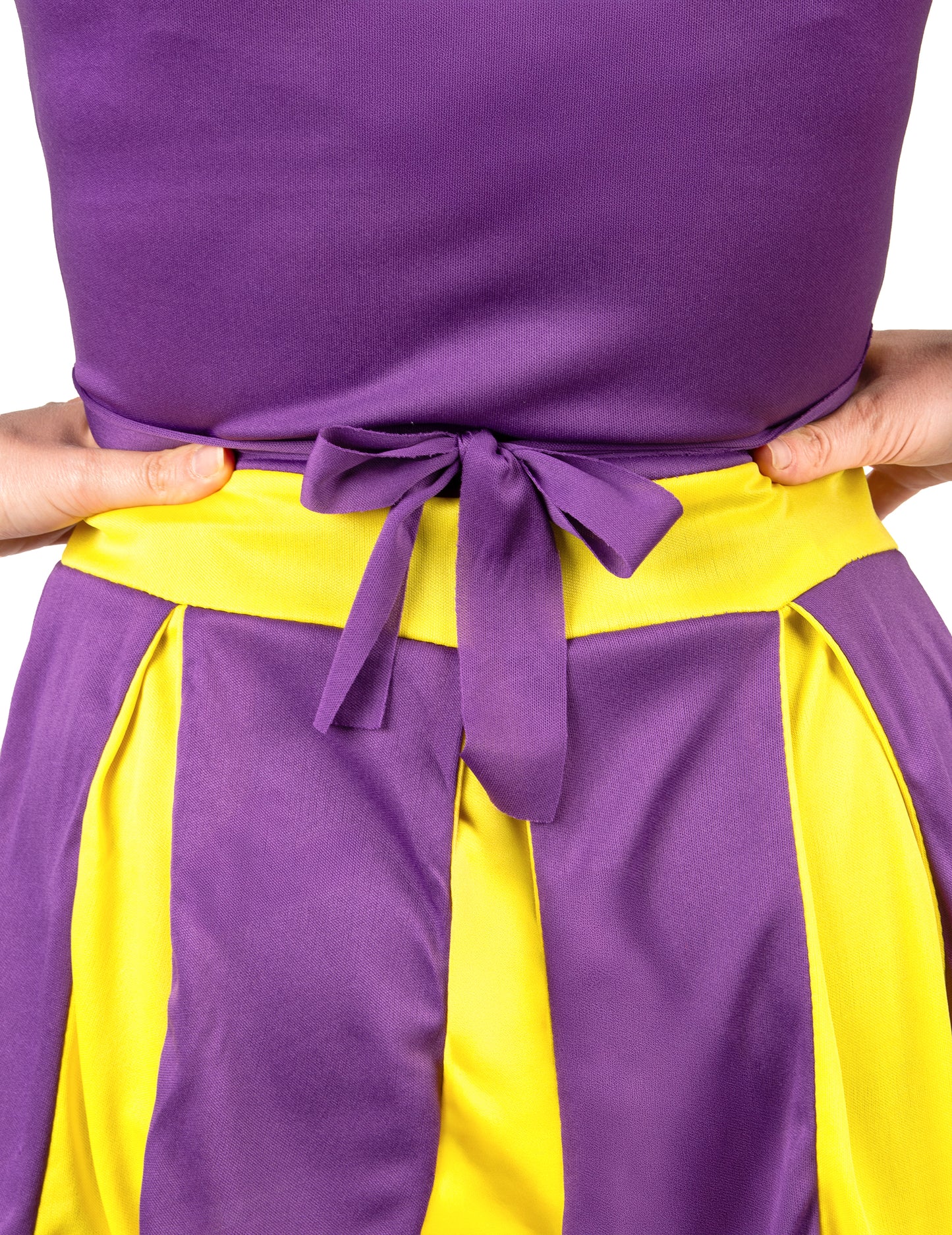 Disfarce pompom girl USA lilás e amarelo mulher