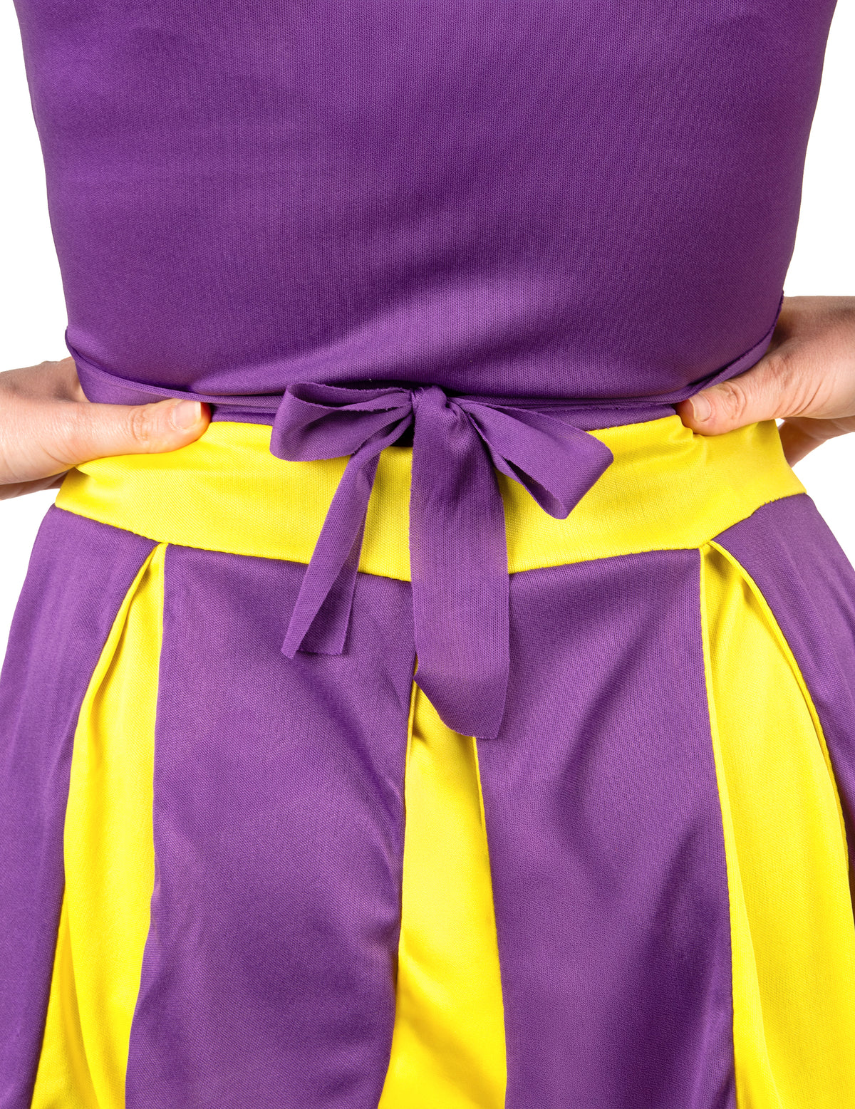 Disfarce pompom girl USA lilás e amarelo mulher