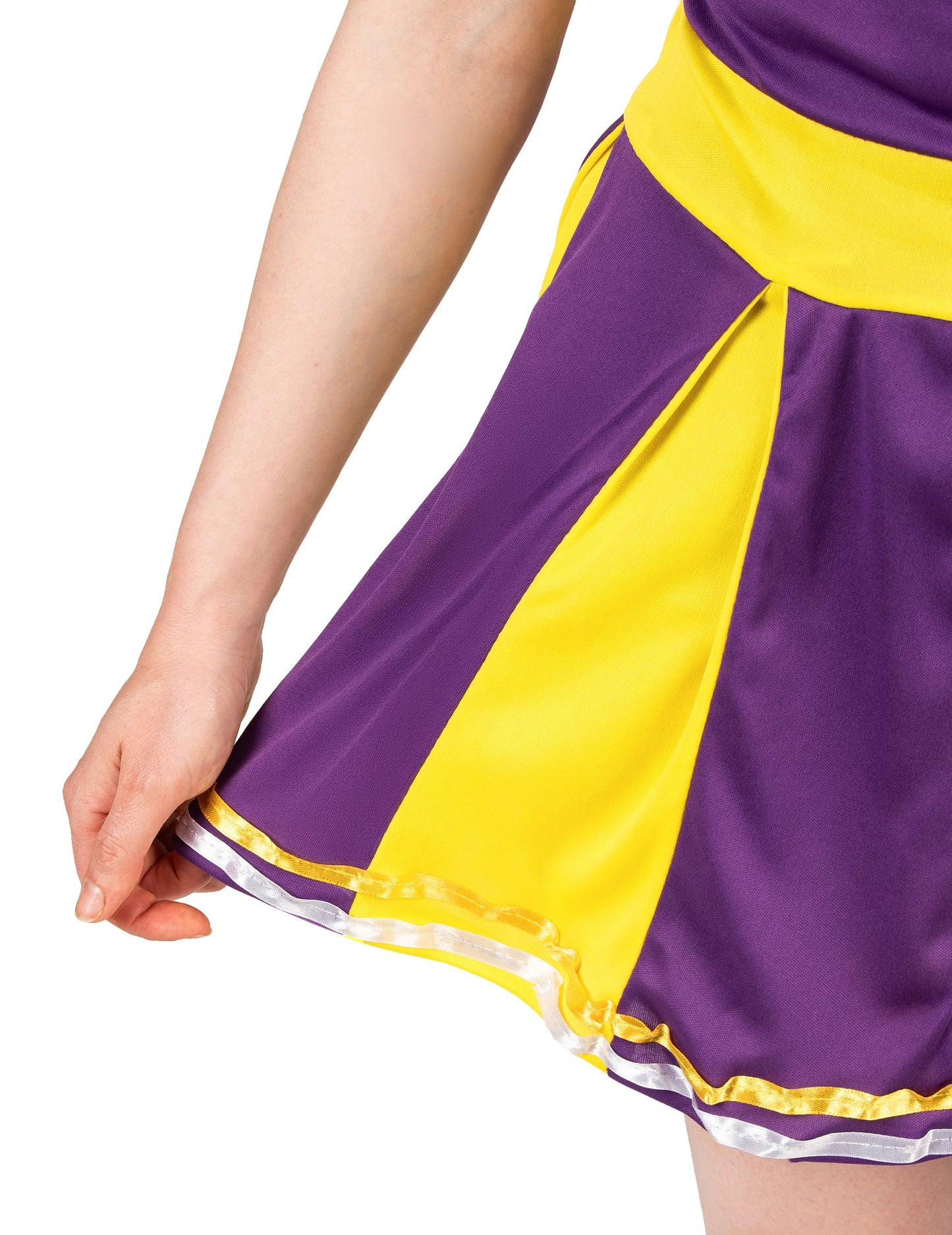 Disfarce pompom girl USA lilás e amarelo mulher