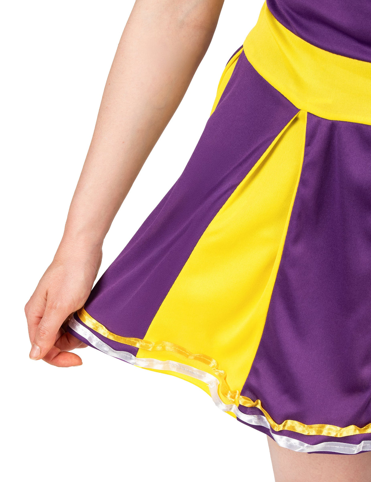 Disfarce pompom girl USA lilás e amarelo mulher