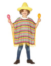 Déguisement poncho mexicain pour enfant multicolore à rayures avec sombrero jaune