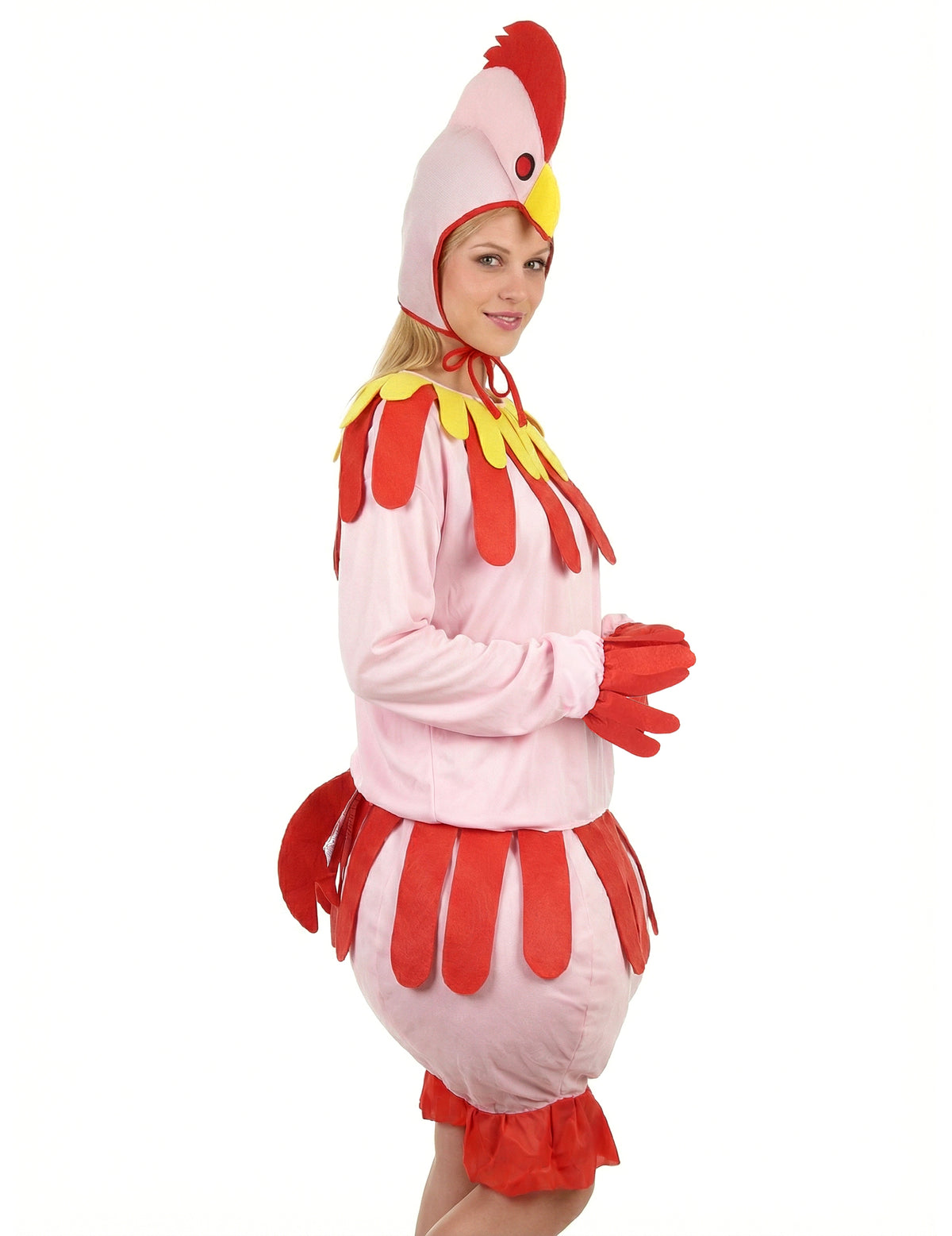 Vue de profil du déguisement de poule pour adulte