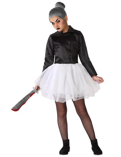 Déguisement poupée rock'n'roll pour fille noir et blanc avec blouson et tutu