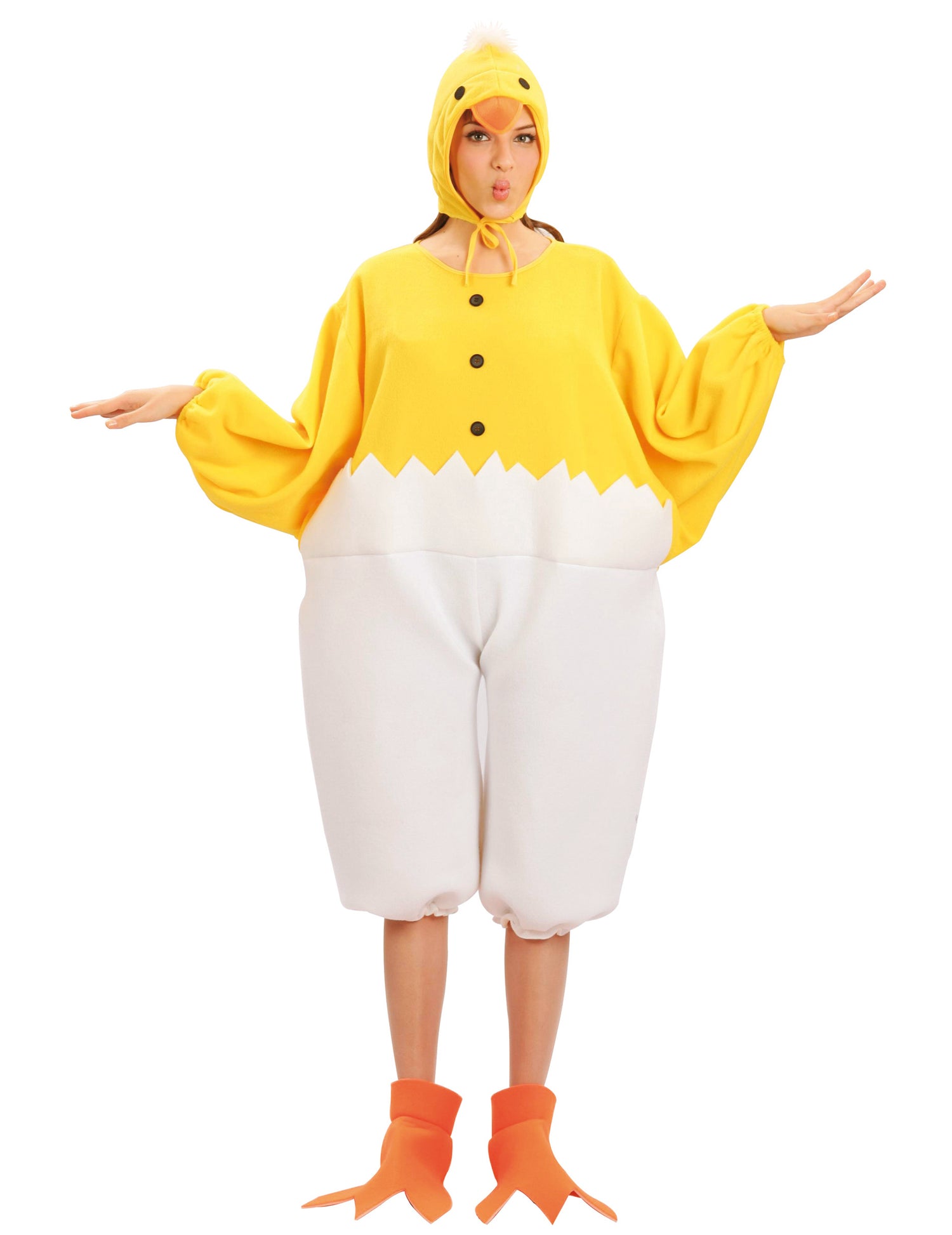Déguisement de poussin pour adulte jaune et blanc avec cagoule