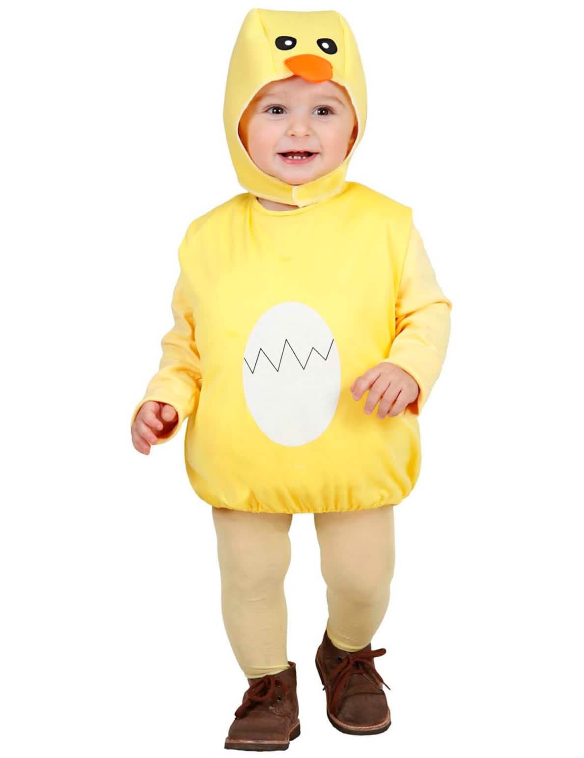 Fato de pintainho para bebé amarelo com padrão de ovo branco e cagoule