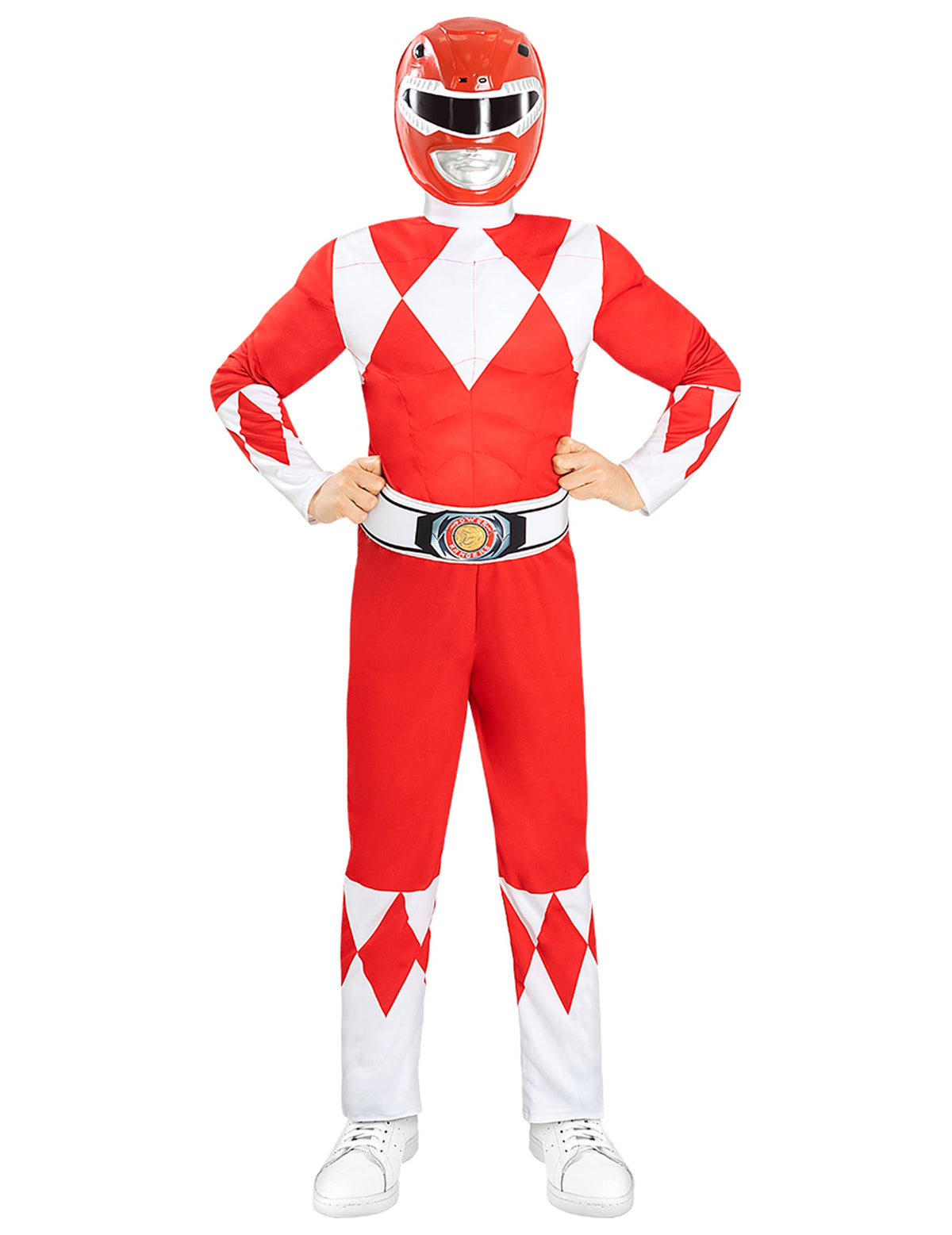 Vue de face du déguisement Power Ranger rouge musclé pour enfant