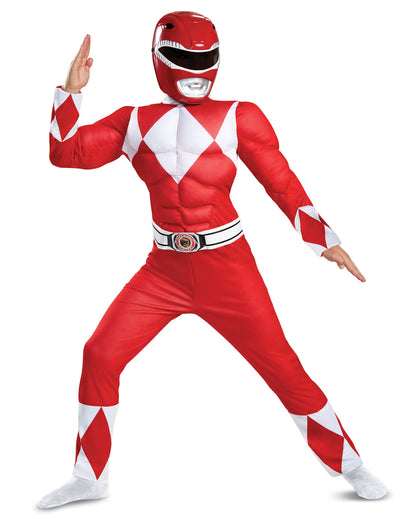 Déguisement Power Rangers pour enfant rouge musclé avec masque