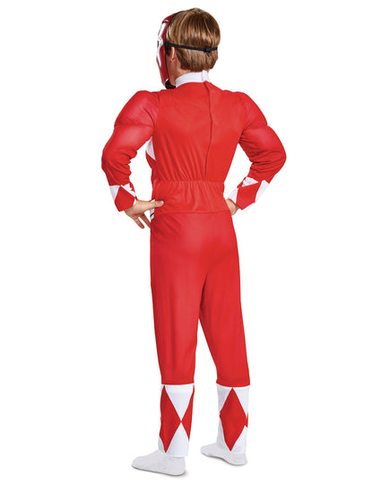 Vue de dos du déguisement Power Rangers rouge musclé pour enfant