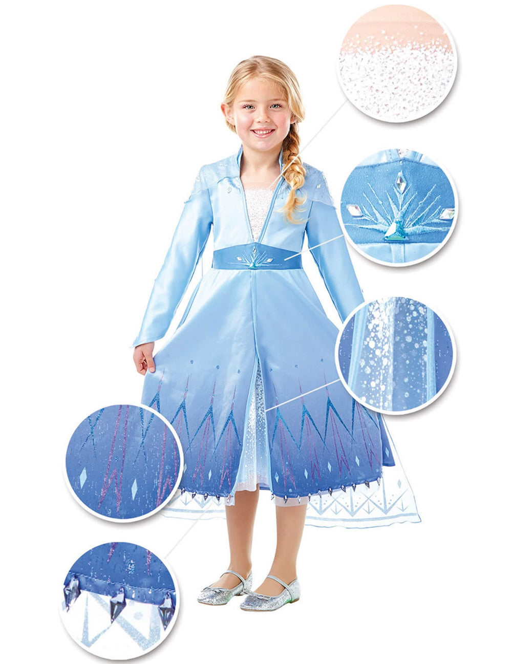 Fato premium Elsa Frozen 2 para menina azul céu com detalhes cintilantes