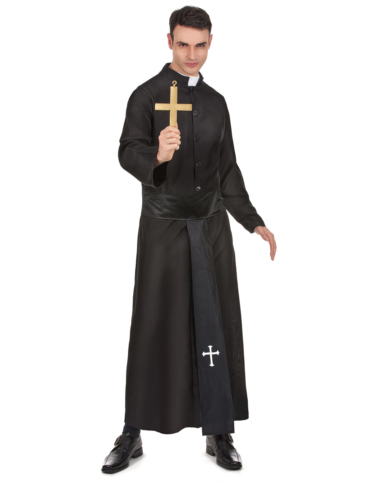 Déguisement de prêtre pour homme noir avec col blanc