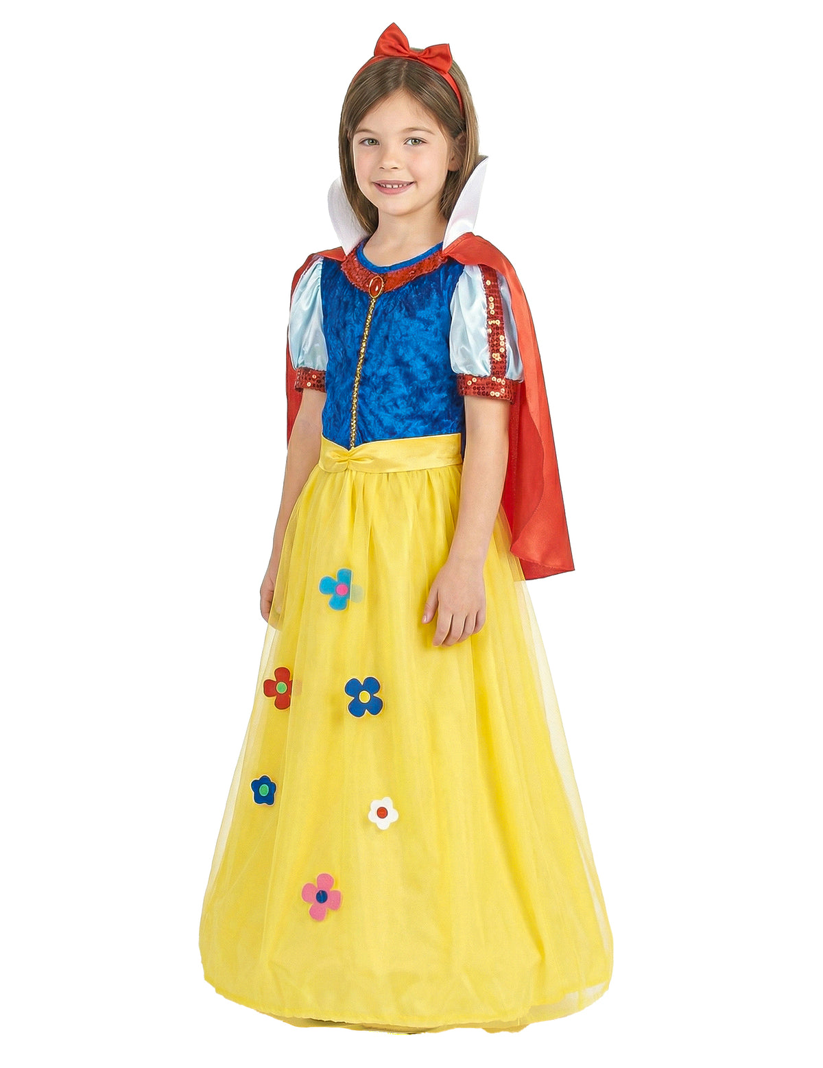 Vue de face du déguisement princesse à fleur pour fille
