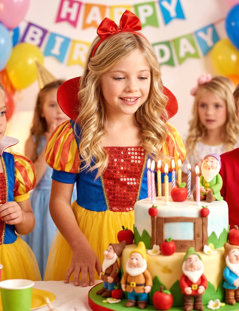Mise en situation d'anniversaire du déguisement de princesse avec serre-tête