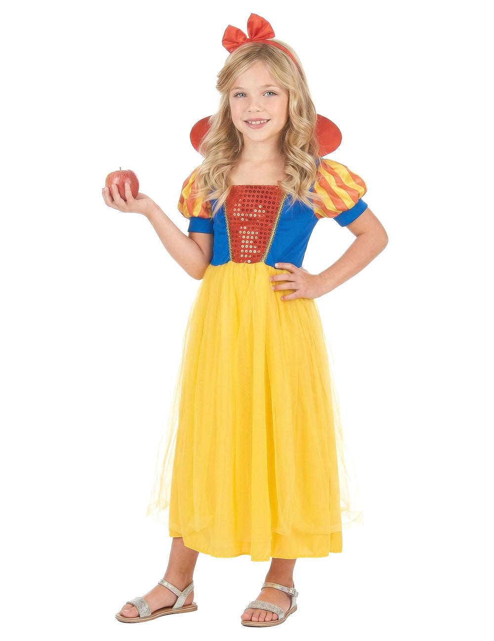 Déguisement de princesse avec serre-tête pour fille jaune bleu et rouge à paillettes