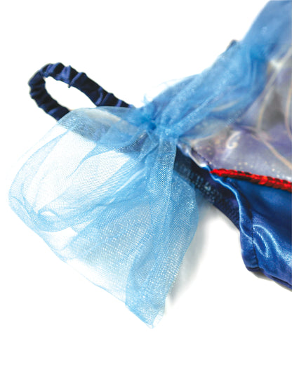 Détail de la manche en tulle bleu du déguisement Princesse Ballerine Blanche Neige