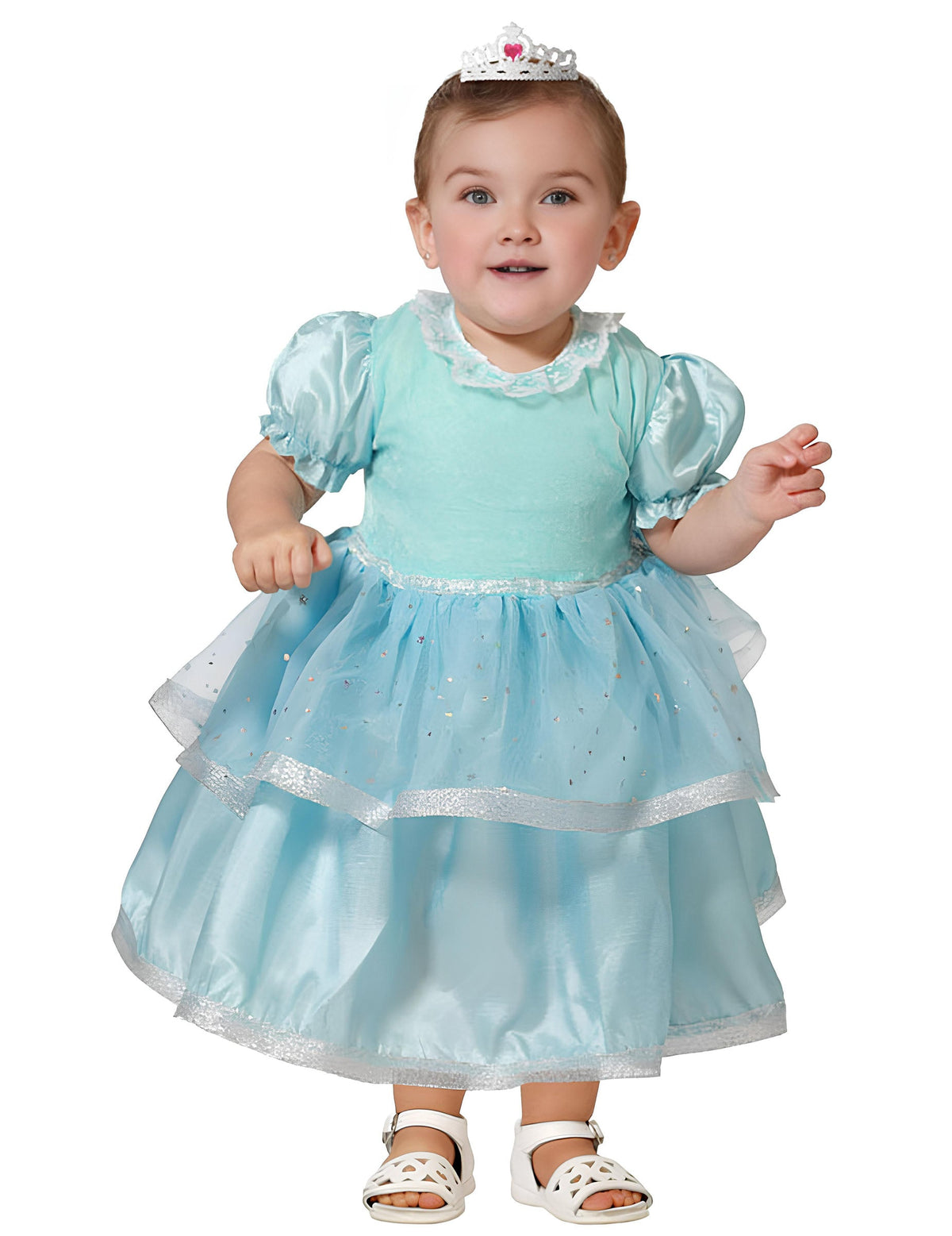 Vue de face du déguisement de princesse bleue pour bébé