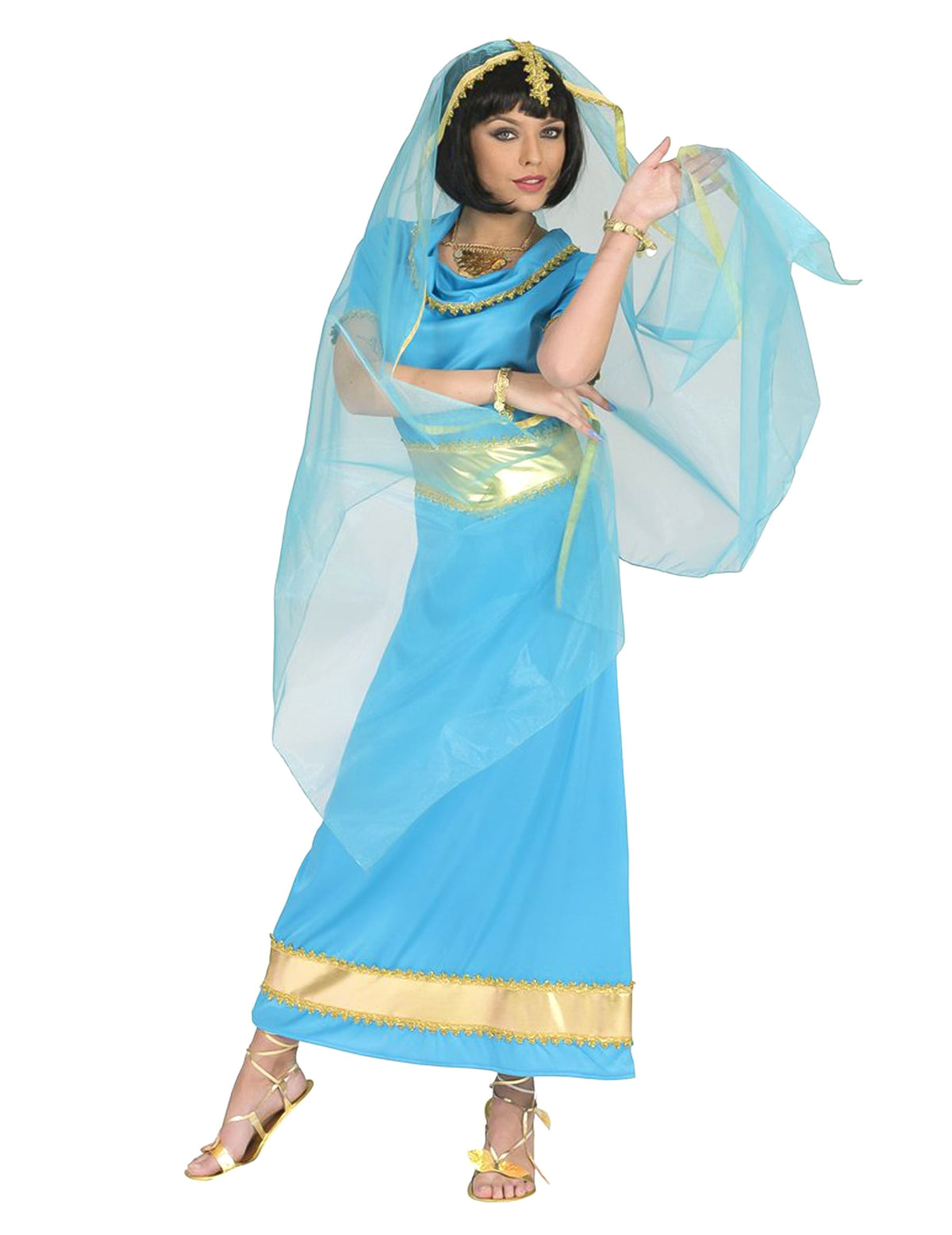 Déguisement princesse Bollywood pour femme bleue et dorée avec voile