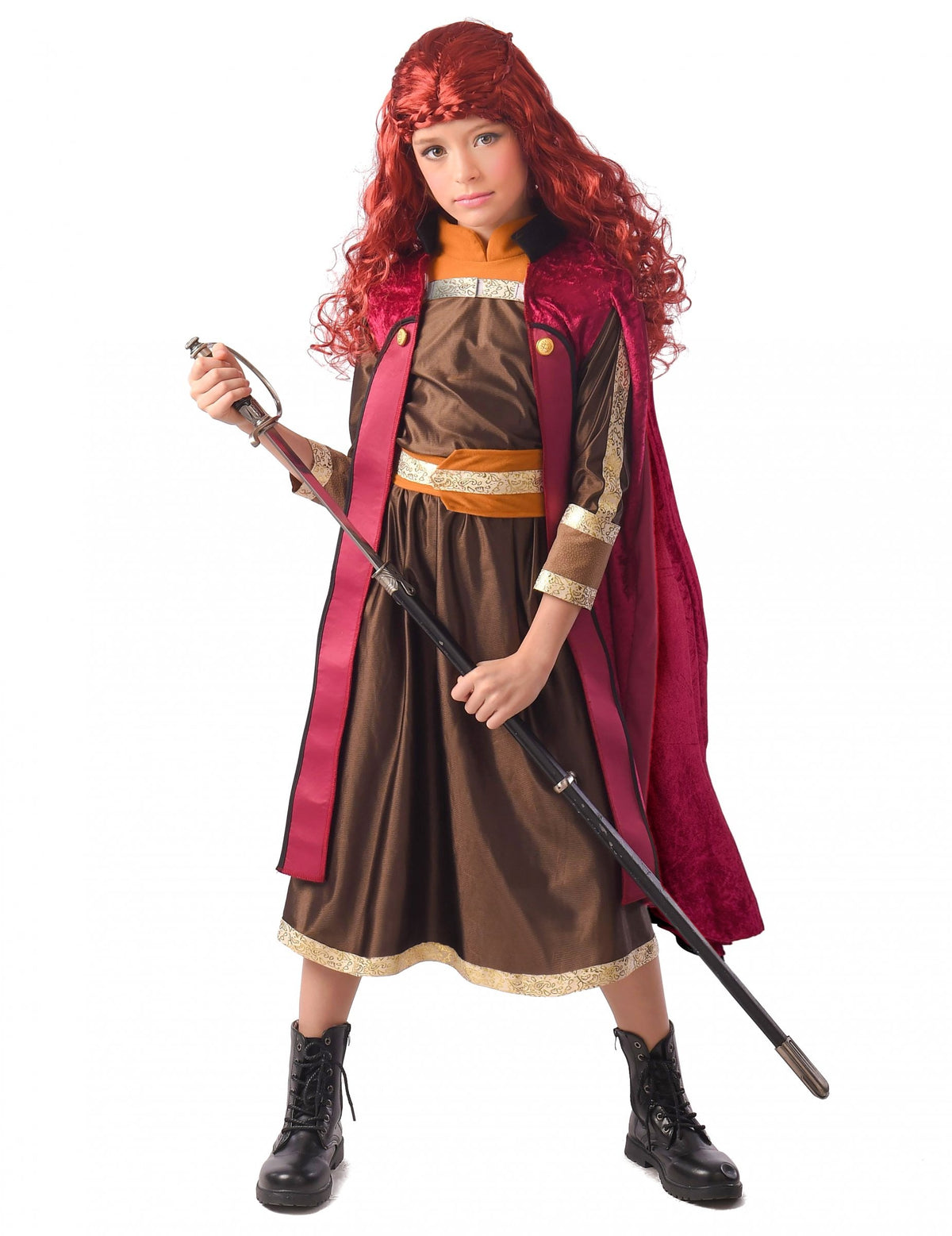 Déguisement Princesse grand nord pour fille bordeaux et marron avec cape
