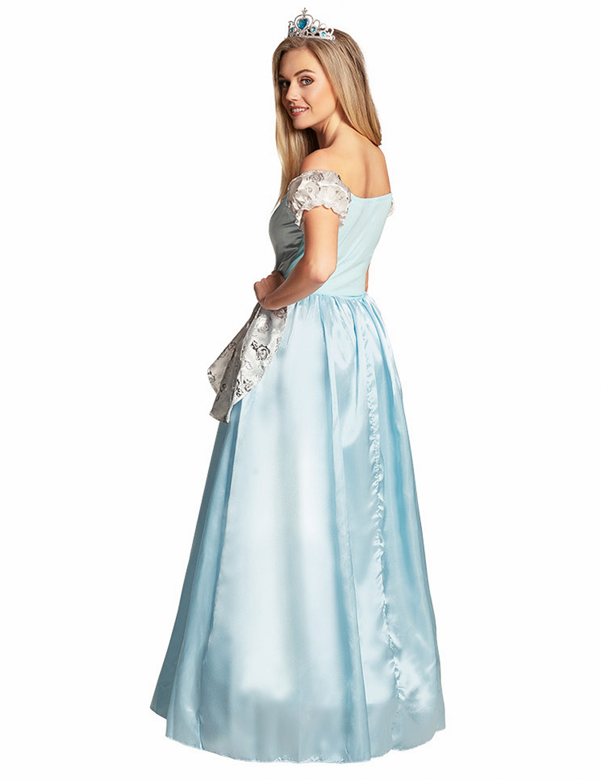 Déguisement de princesse cendrillon pour femme bleu ciel avec diadème satiné