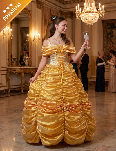 Fato de princesa amarelo de alta qualidade para mulher