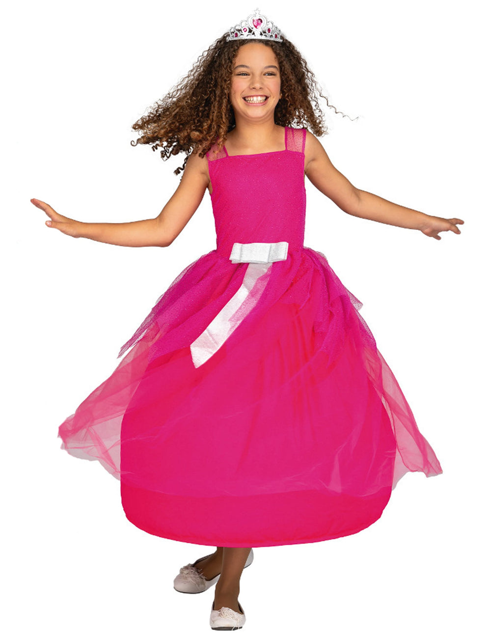Vue en mouvement de la robe rose du déguisement de princesse magique 2 en 1 pour fille