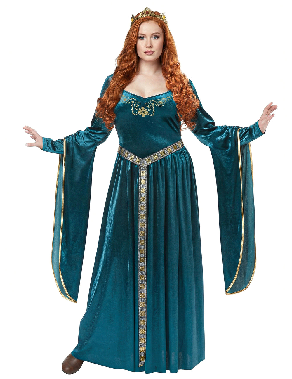 Déguisement de princesse médiévale pour femme bleue en velours avec couronne