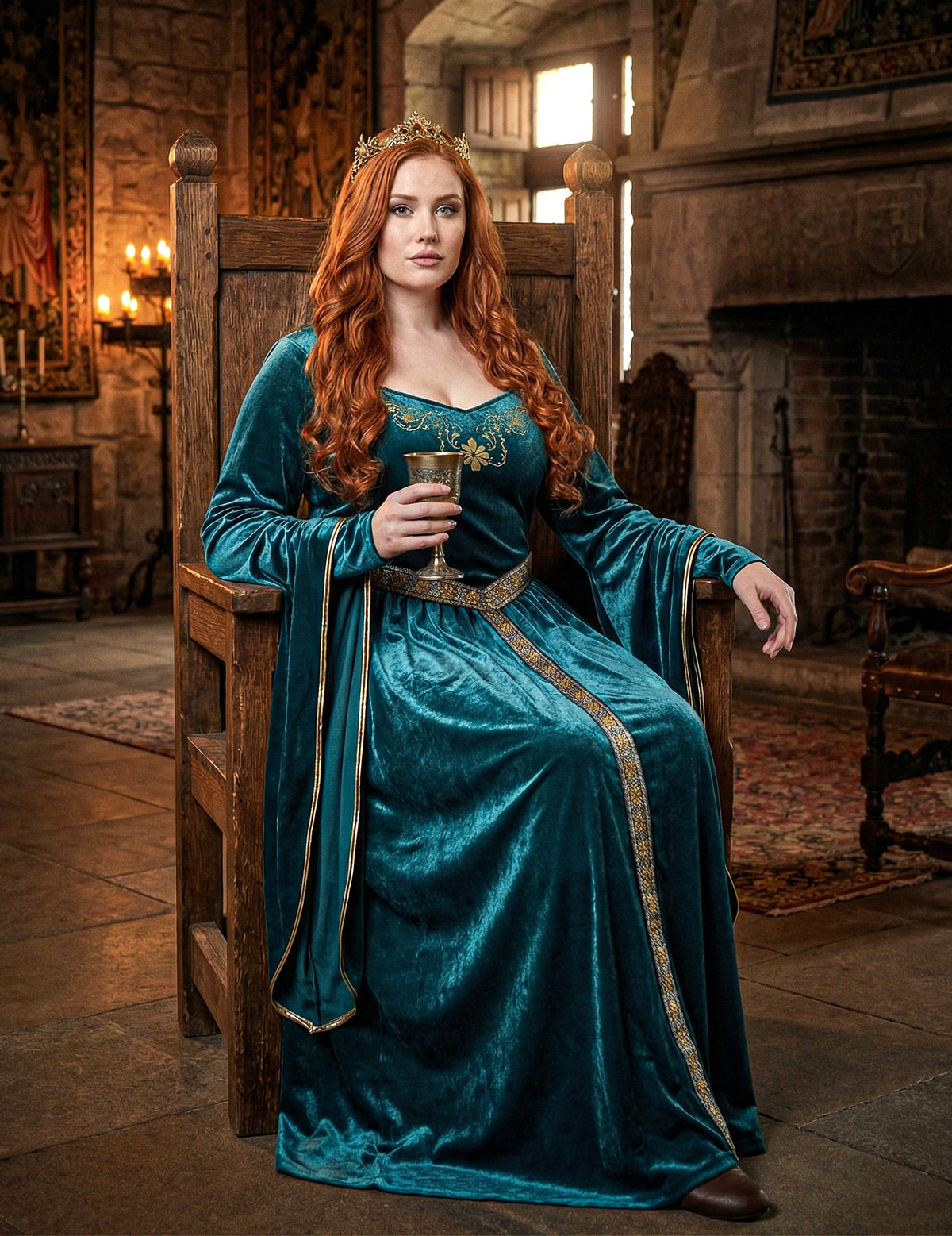 Vue assise du déguisement de princesse médiévale