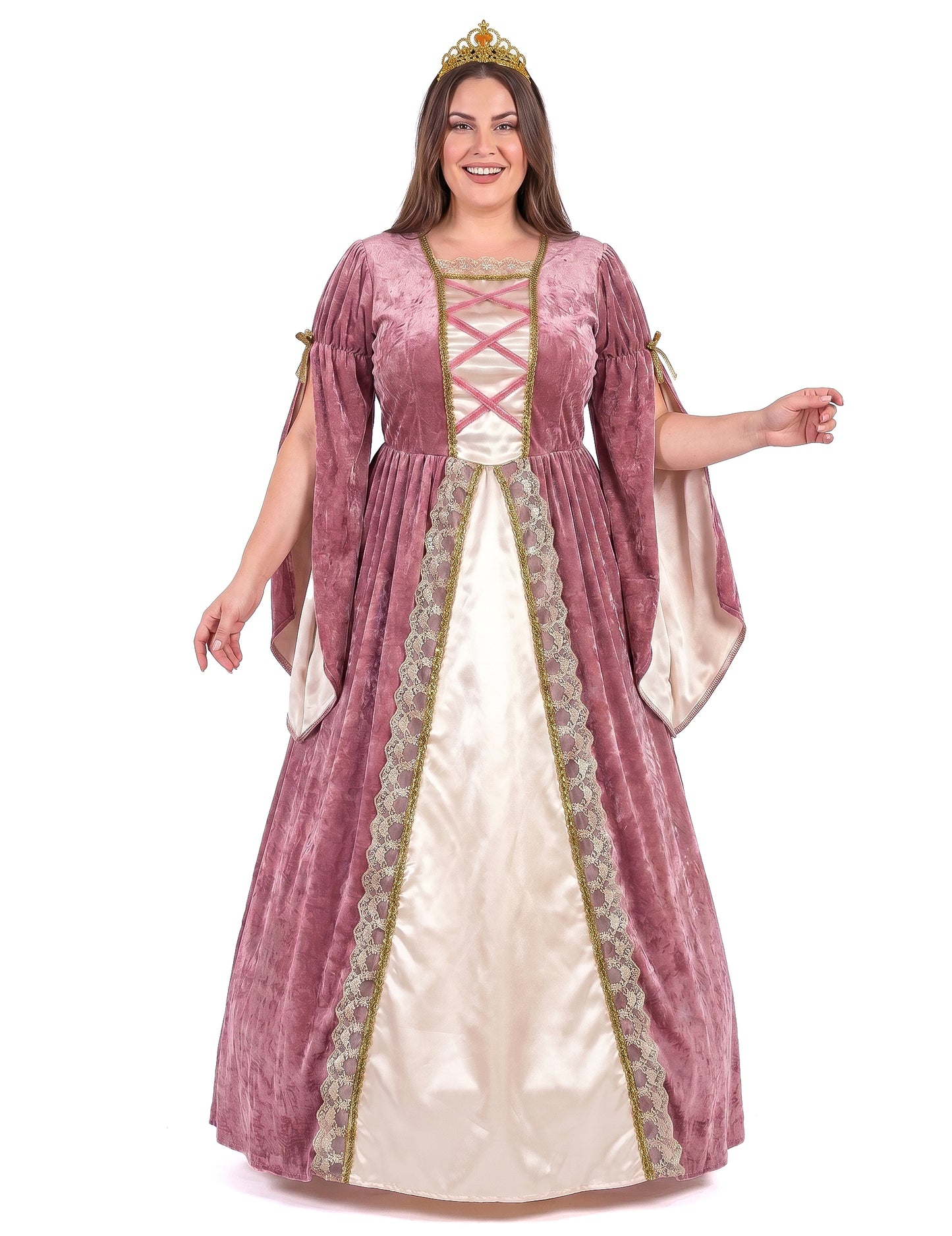 Disfarce de Princesa Medieval Rosa e Branco Tamanho Grande Mulher