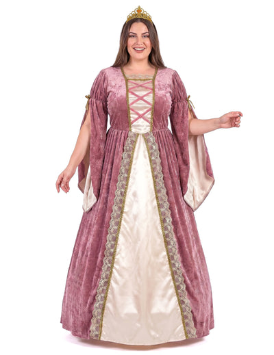 Disfarce de Princesa Medieval Rosa e Branco Tamanho Grande Mulher