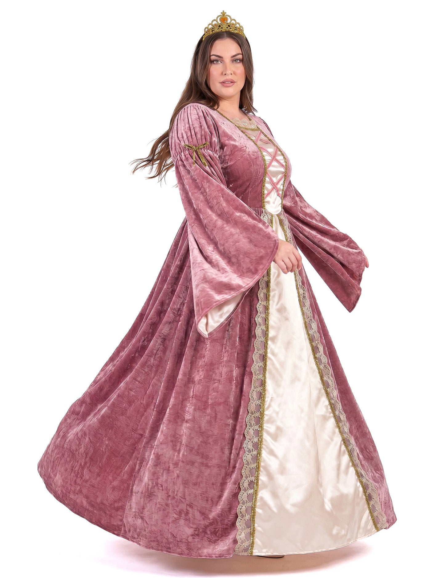 Disfarce de Princesa Medieval Rosa e Branco Tamanho Grande Mulher