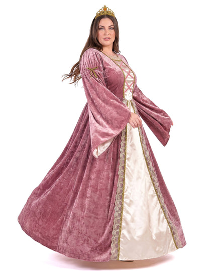 Disfarce de Princesa Medieval Rosa e Branco Tamanho Grande Mulher