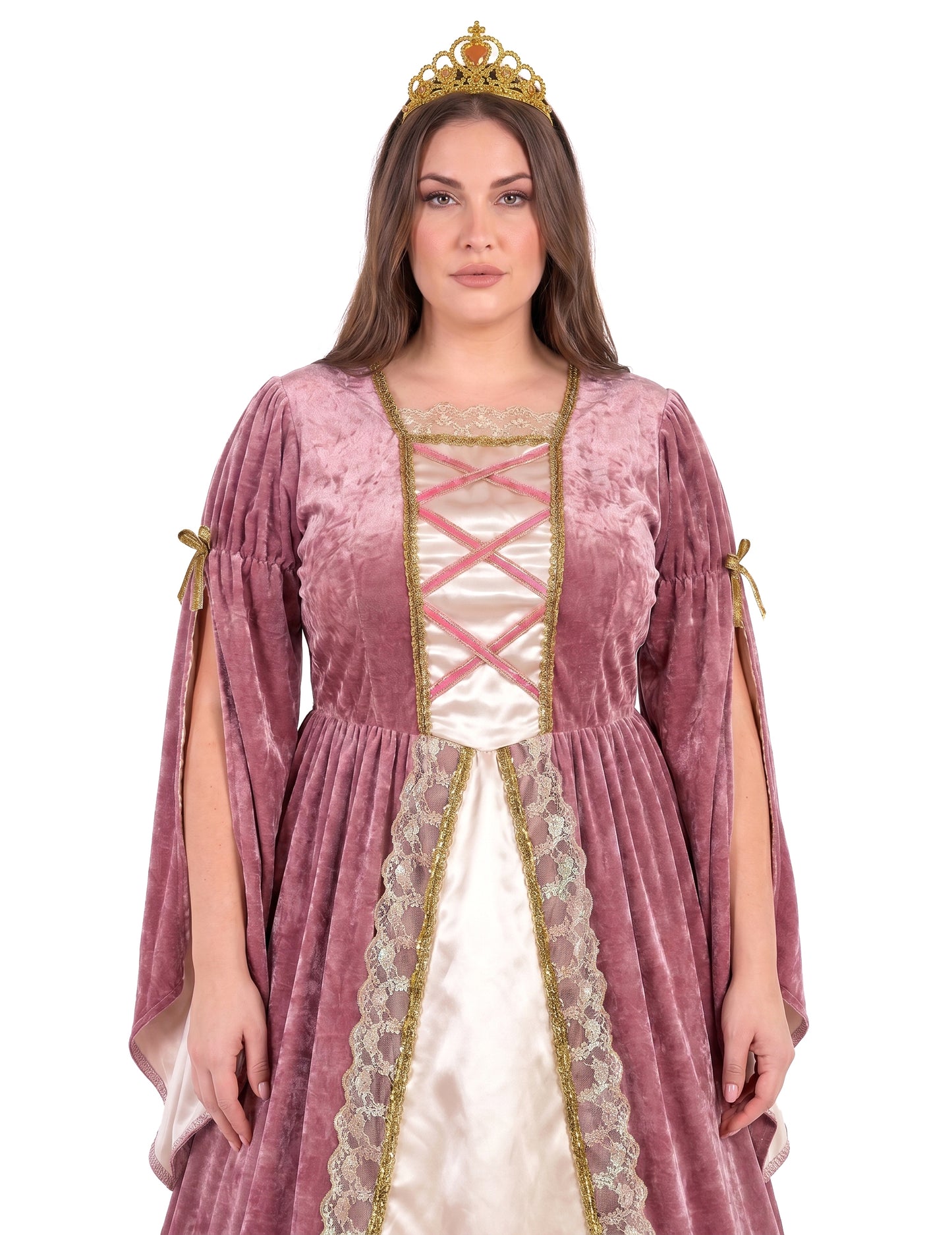 Disfarce de Princesa Medieval Rosa e Branco Tamanho Grande Mulher