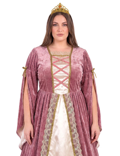 Disfarce de Princesa Medieval Rosa e Branco Tamanho Grande Mulher