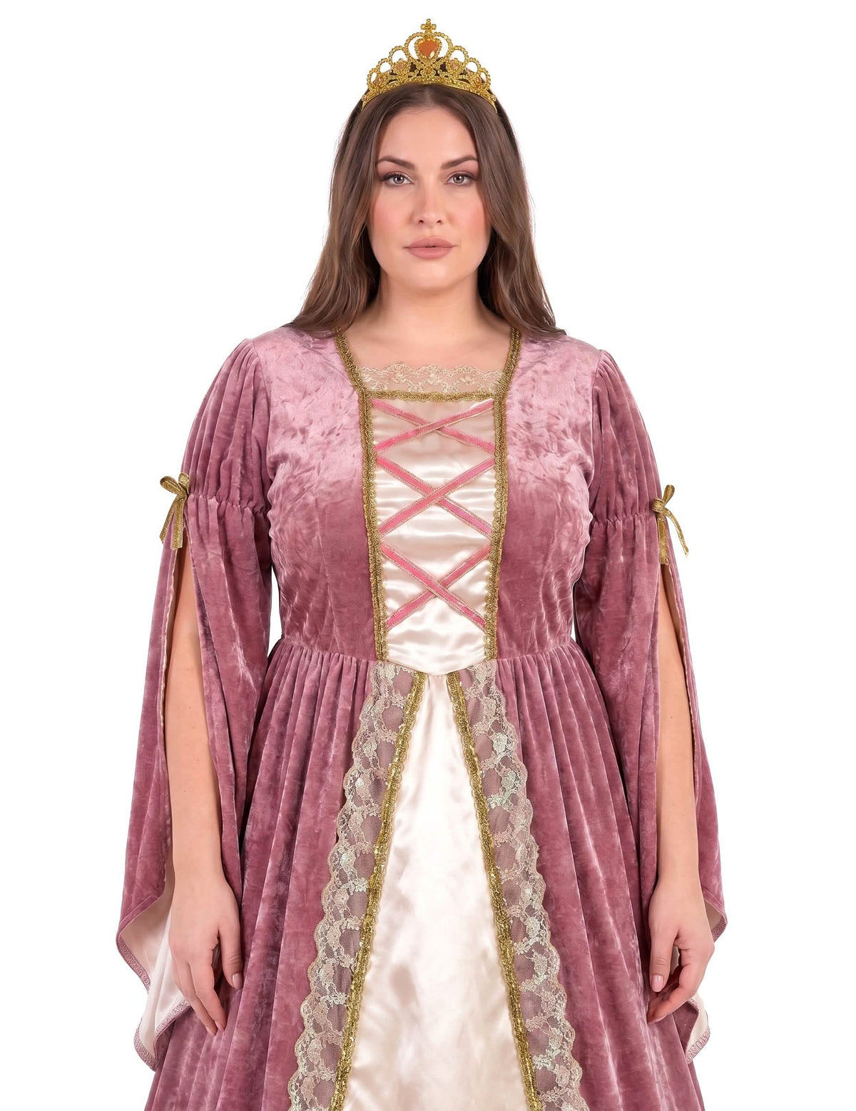 Disfarce de Princesa Medieval Rosa e Branco Tamanho Grande Mulher
