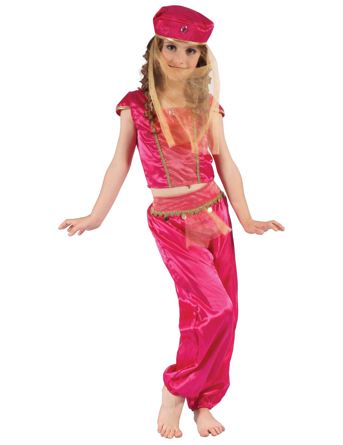 Fato de dançarina oriental para menina cor de rosa e dourado