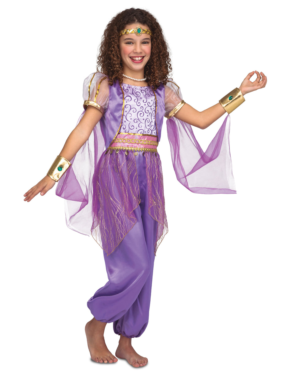 Déguisement de princesse orientale pour fille violet et doré avec accessoires