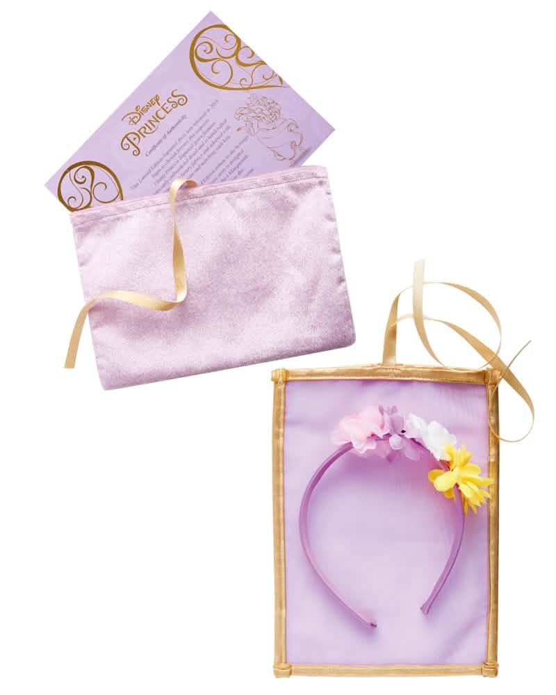 Acessórios e certificado de autenticidade do disfarce Princesa Rapunzel de colecionador