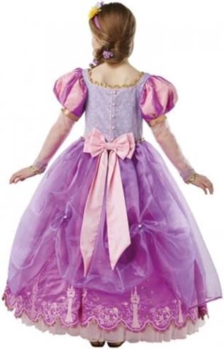 Vista traseira do disfarce Princesa Rapunzel de colecionador