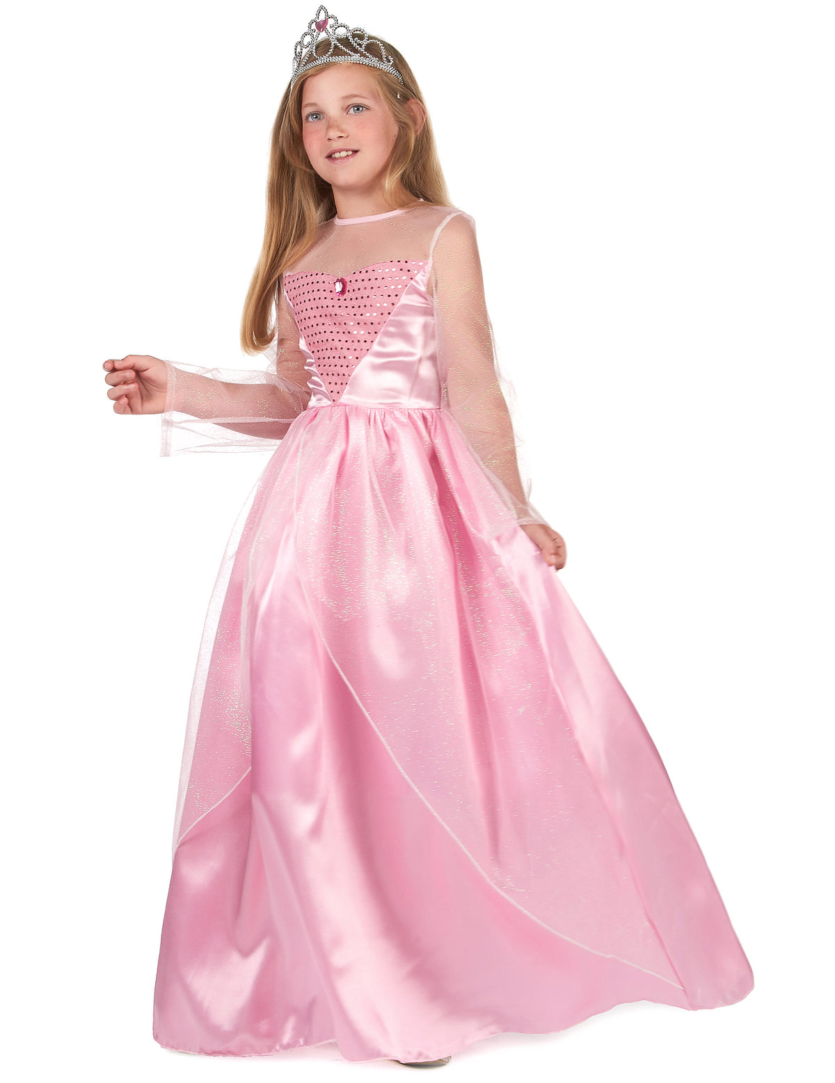 Déguisement de princesse pour fille rose avec diadème et sequins