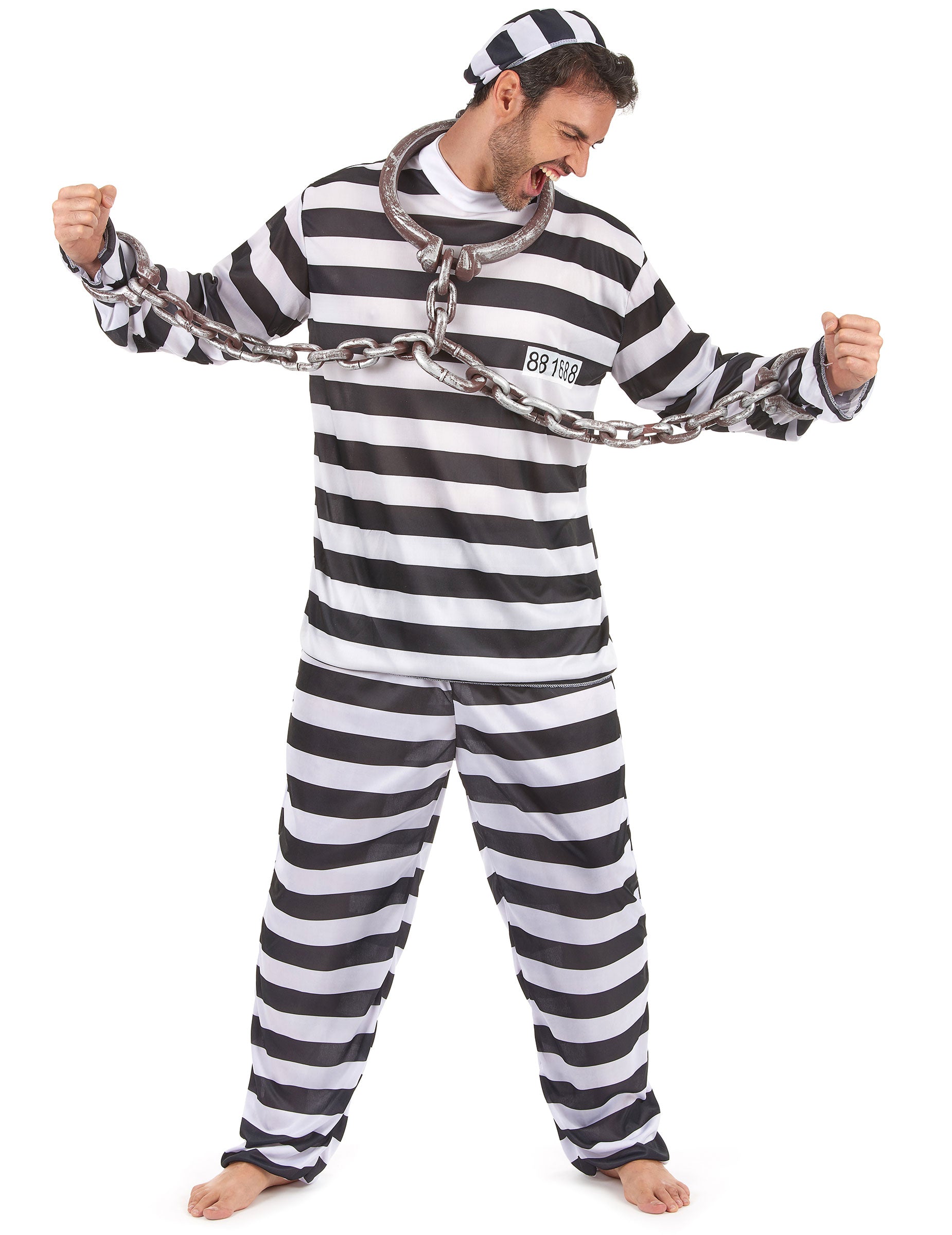 Déguisement de prisonnier pour homme noir et blanc à rayures