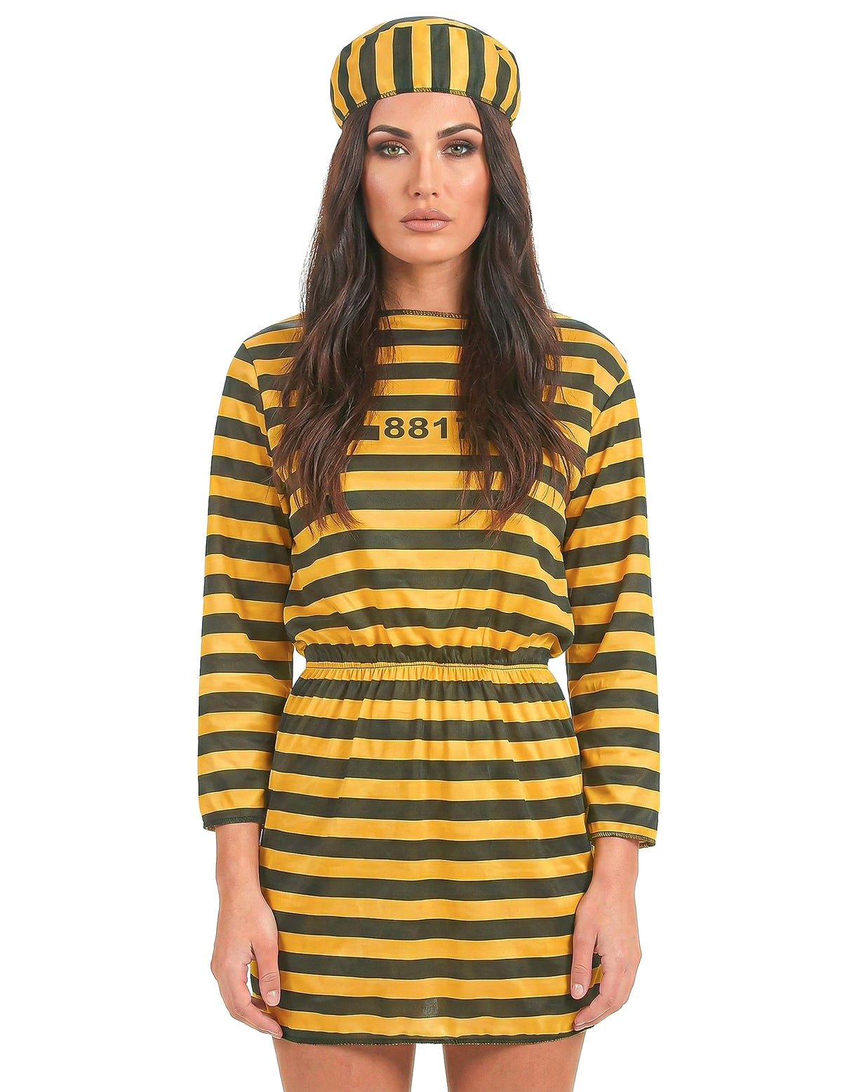 Disfarce de prisoneira amarelo para mulher