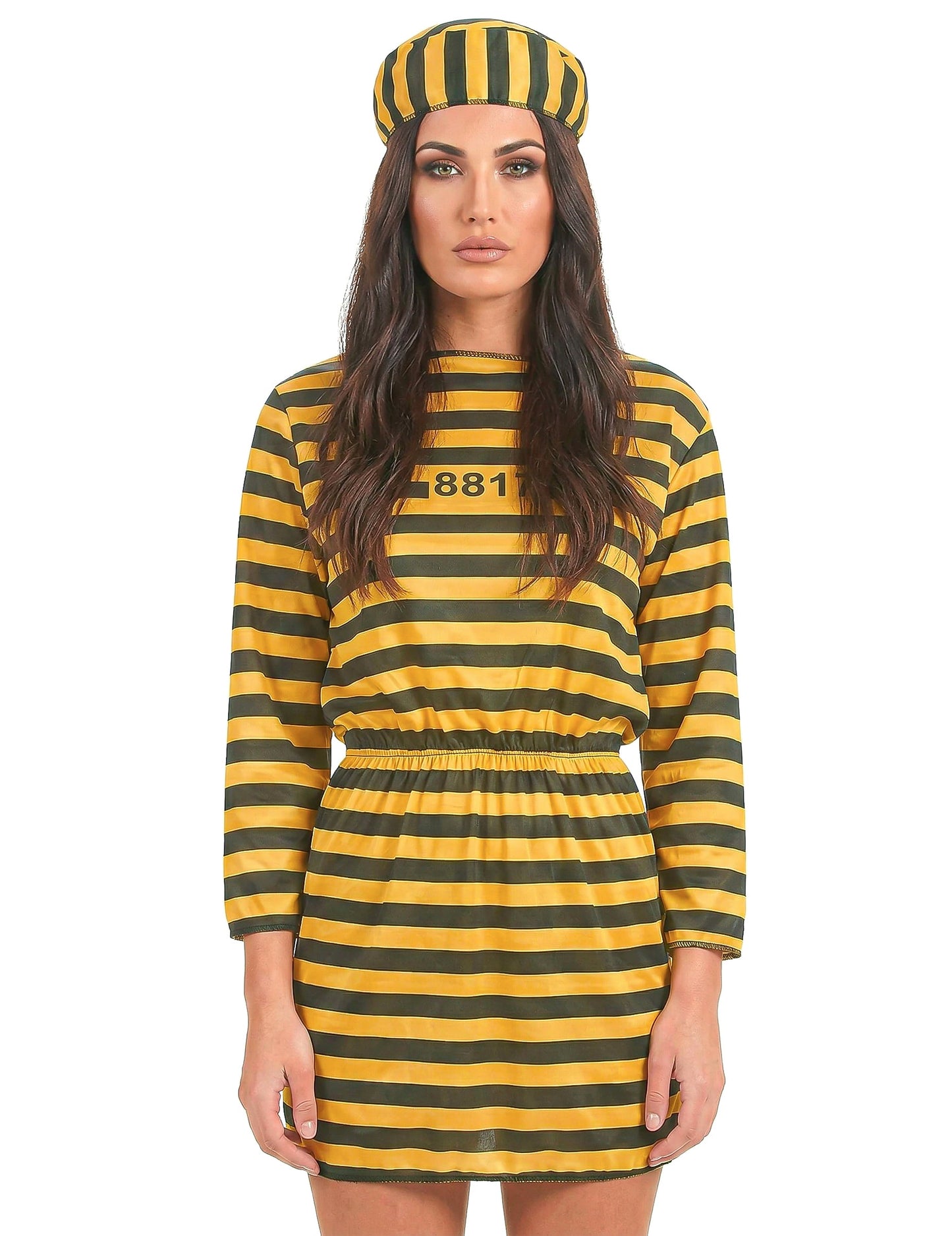 Disfarce de prisoneira amarelo para mulher