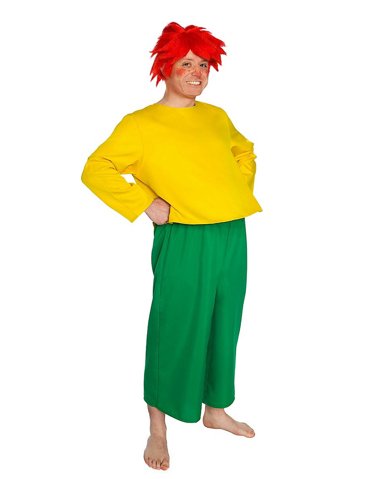Déguisement Pumuckl™ pour adulte jaune et vert avec perruque rouge