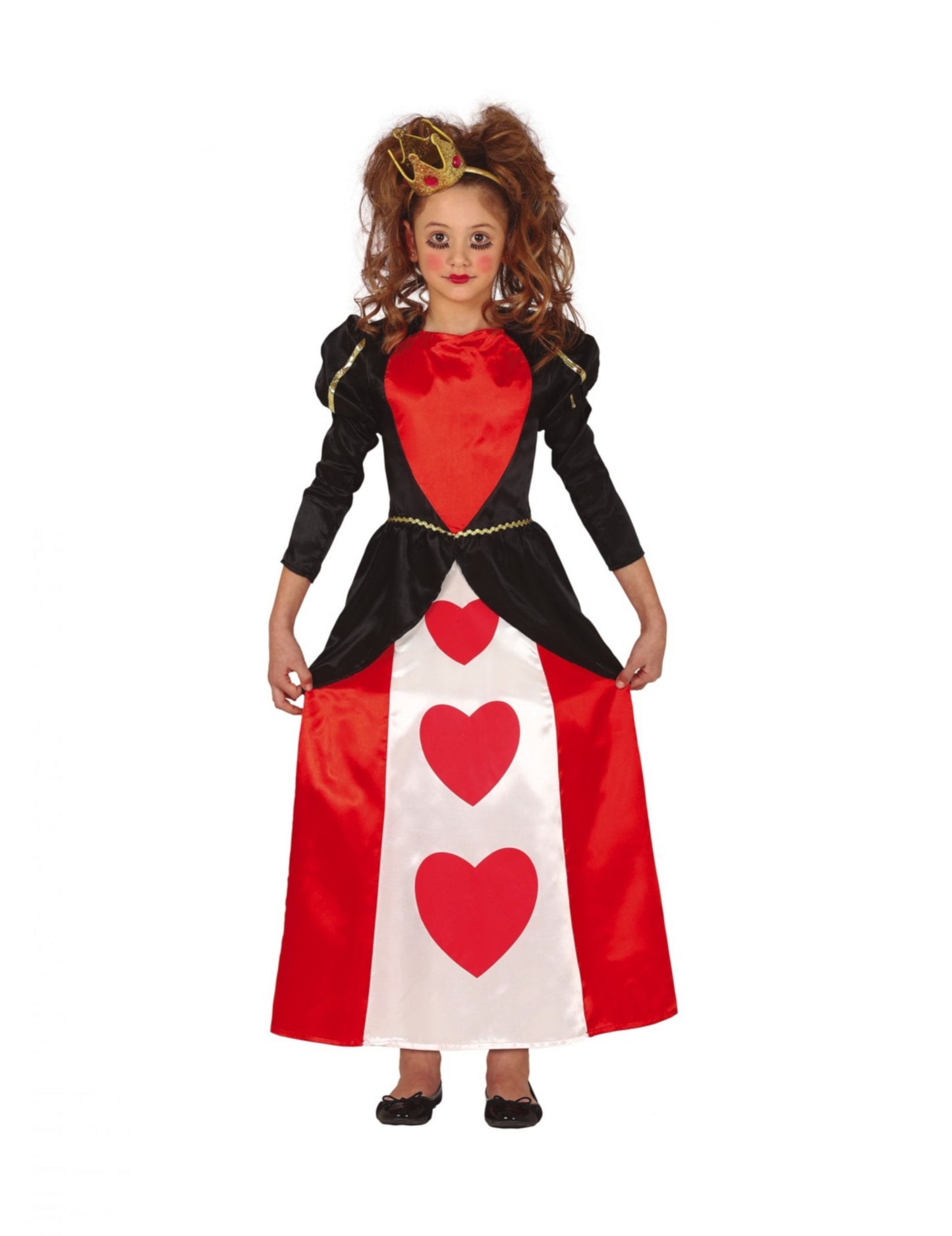 Déguisement de reine de coeur élégante pour fille rouge noir et blanc avec couronne