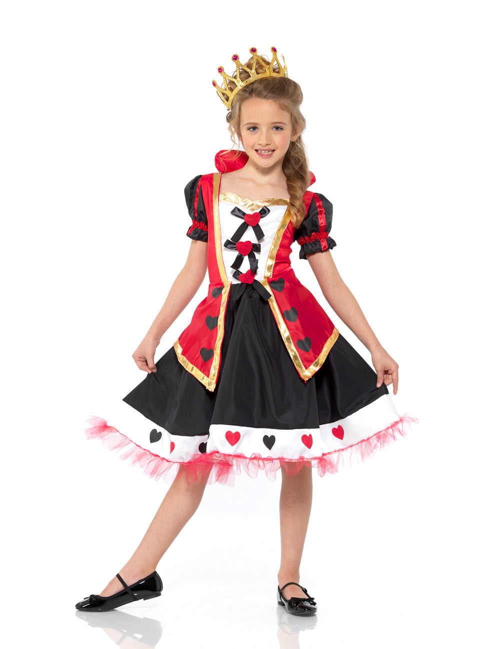 Vue de face du déguisement reine des coeurs pour fille