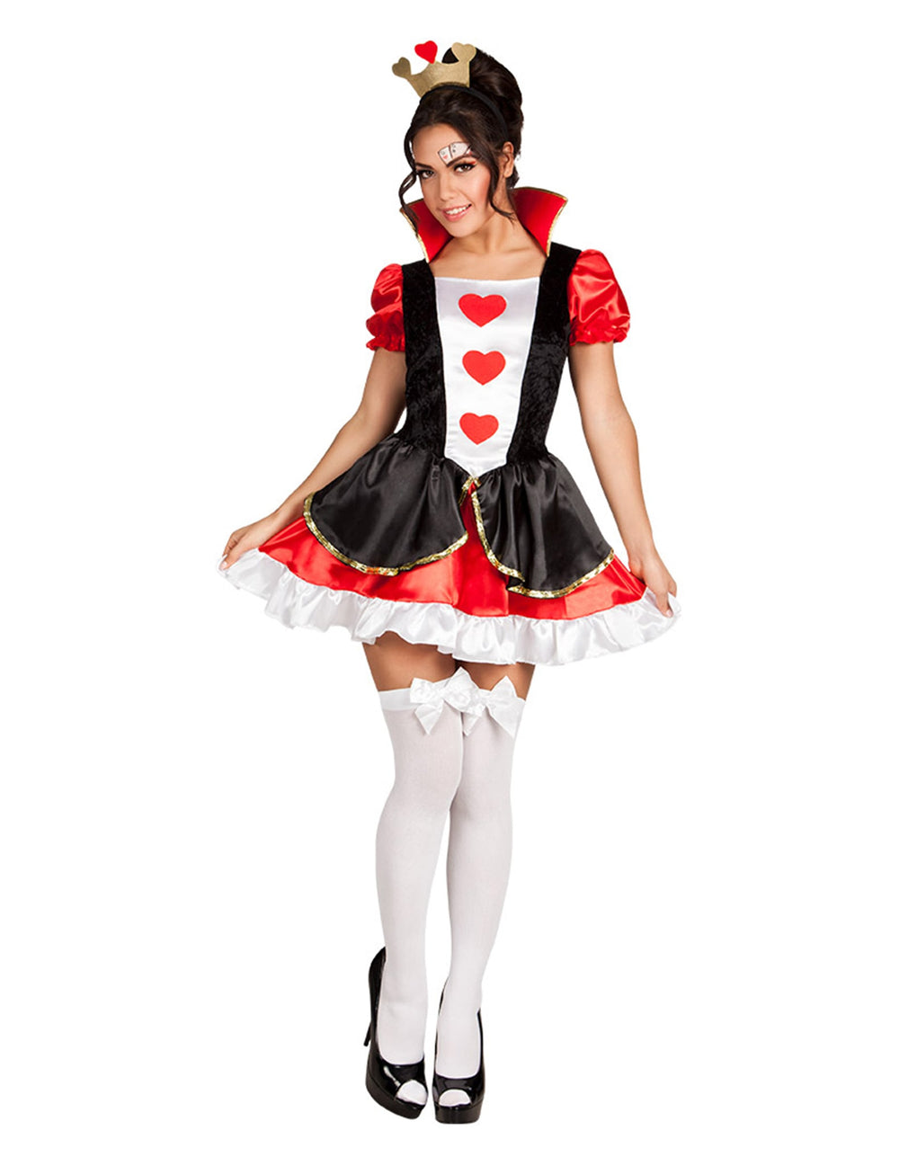 Déguisement reine des coeurs sexy pour femme rouge, noir et blanc avec couronne
