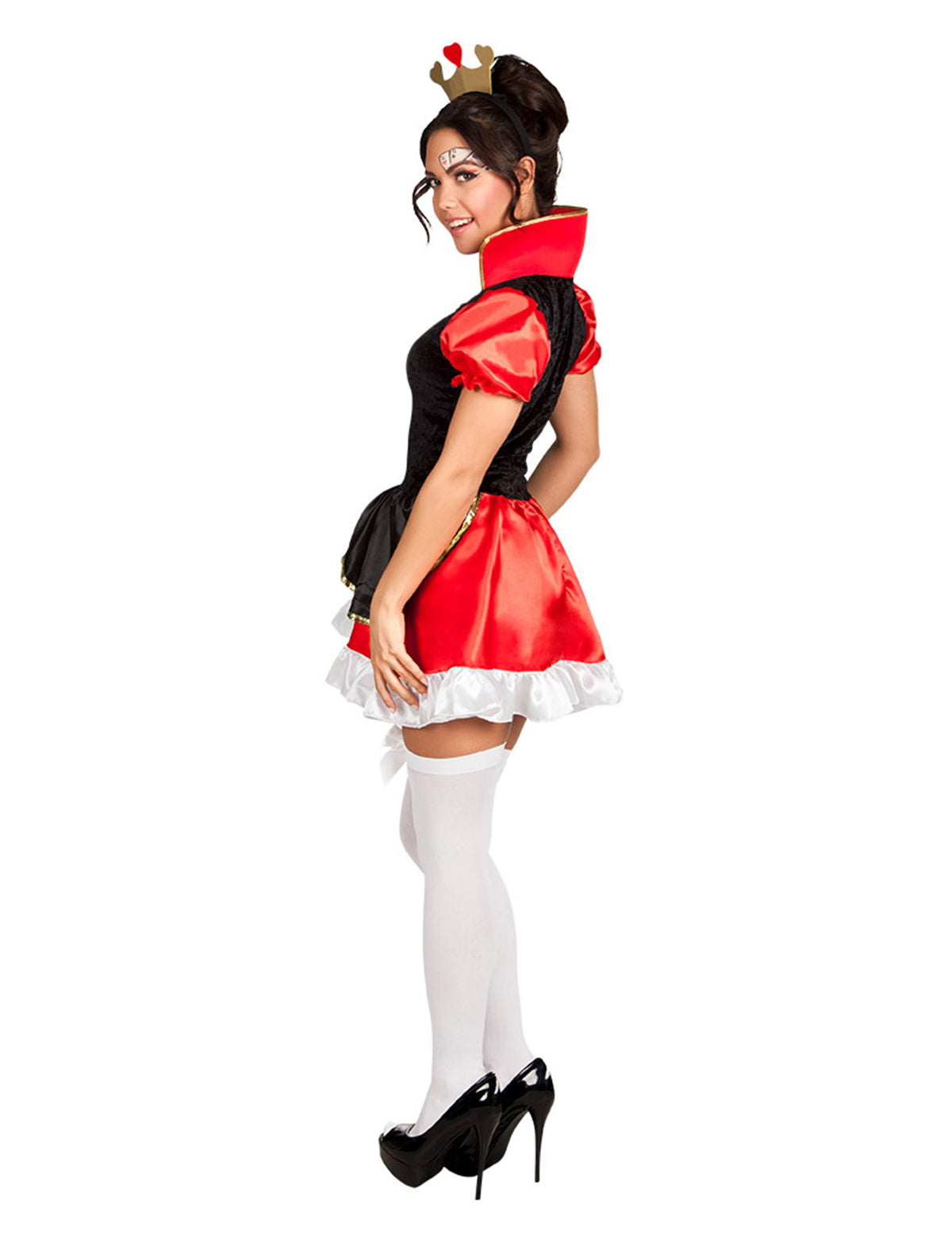 Vue de profil du déguisement reine des coeurs sexy