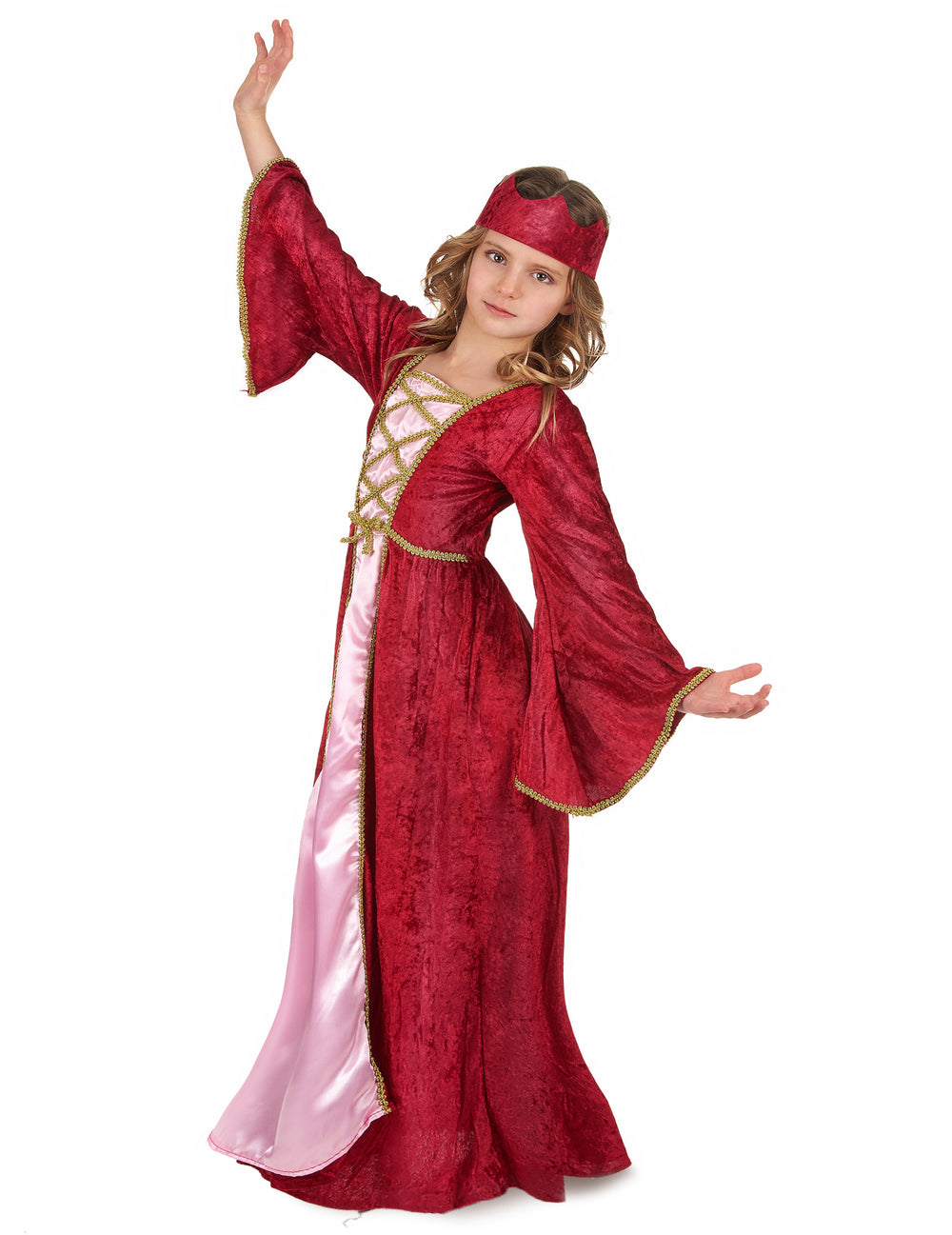 Vue de trois-quarts du déguisement reine médiévale pour fille
